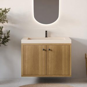 Bathroom Vanity Cabinet with Double Doors in White Oak