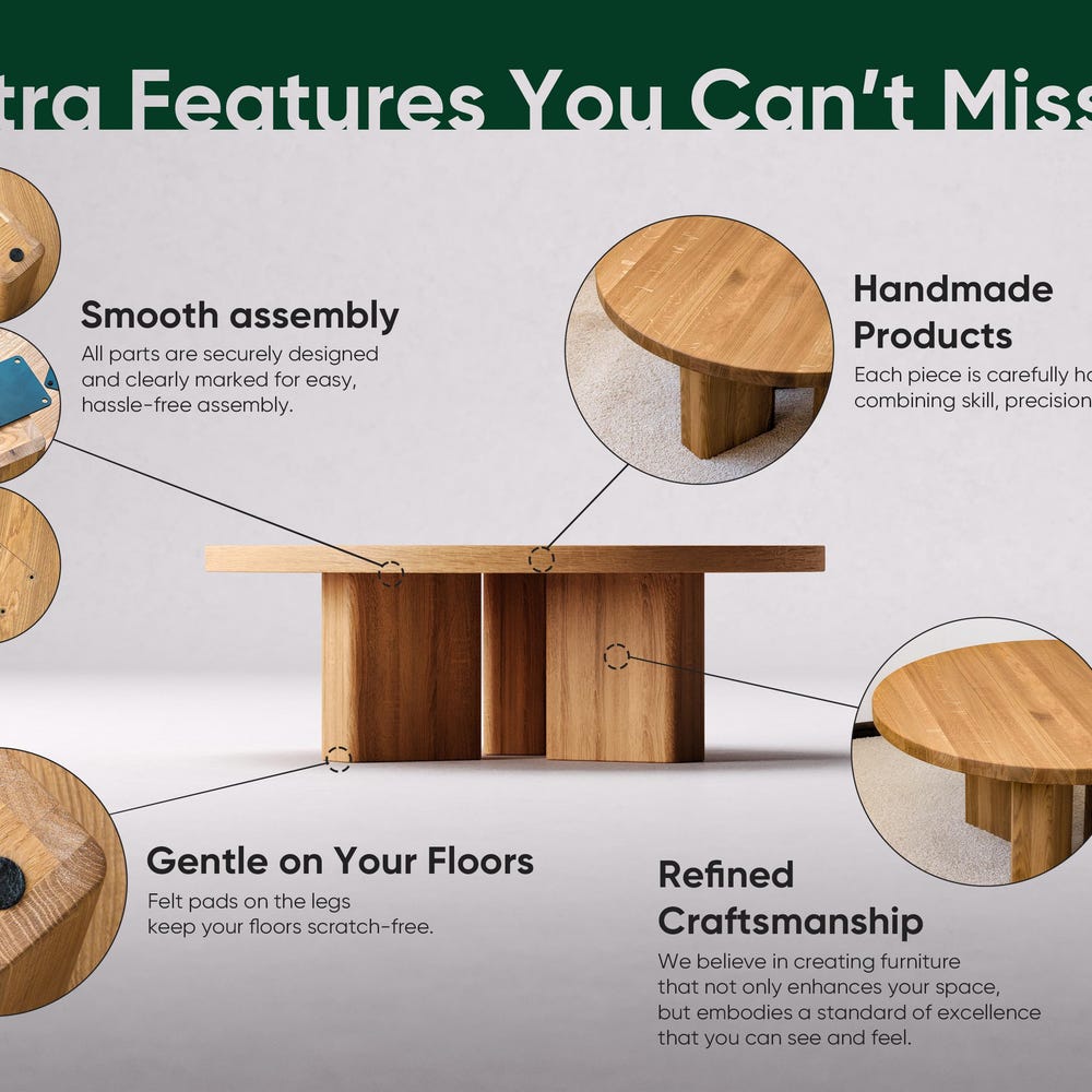 Round Wood Coffee Table - Solid Oak Coffee Table - Modern coffee table - Minimalist coffee table - Japandi coffee table - Furniture - Image 8