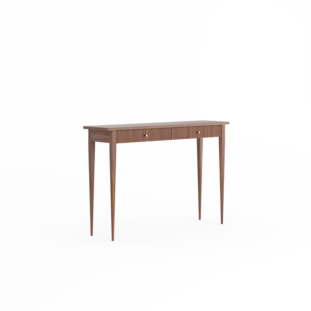 Walnut console table with slatted drawers, hallway table, entryway table, vanity table, dressing table in solid walnut, mid century modern
