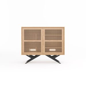 High Oak Record Player Stand with vinyl storage in Mid Century Modern Style, Media Console, Turntable Stand