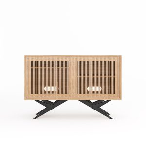 Oak Record Player Stand with organic shape base in Mid Century Modern Style, Vinyl Storage, Media Console, Turntable Stand