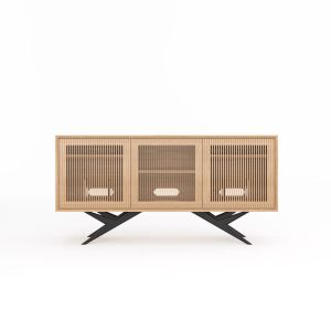 Long Oak Record Player Stand with vinyl storage in Mid Century Modern Style, Media Console, Turntable Stand, TV stand