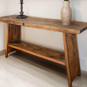 Custom Rustic Wooden Console Table – Handmade Farmhouse Live Edge Solid Wood Entryway Hallway Dresser – Narrow Handcrafted for Living Room