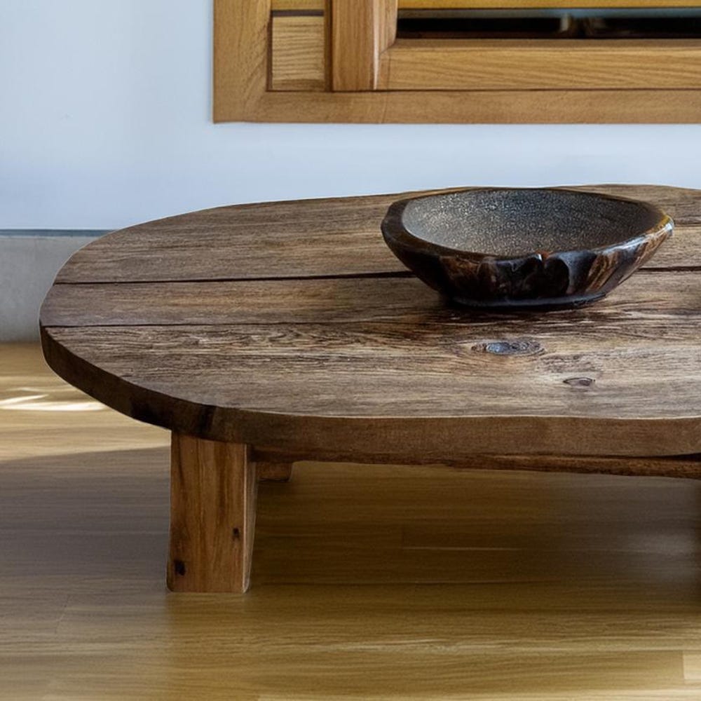 Custom Handmade Rustic Wooden round oval elips Coffee Table - Farmhouse Style natural Live Edge Handcrafted solid wood table furniture decor - Image 2