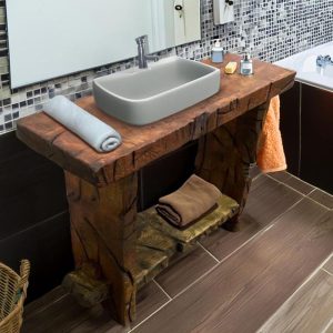Custom Handmade Rustic Wooden Bathroom Vanity - Farmhouse Style Sink Shelf with Live Edge Reclaimed Handcrafted cabinet Wood Country Style