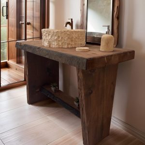 Custom Handmade Rustic Wooden Bathroom Vanity - Farmhouse Style Sink Shelf with Live Edge Reclaimed Handcrafted cabinet Wood Country Style