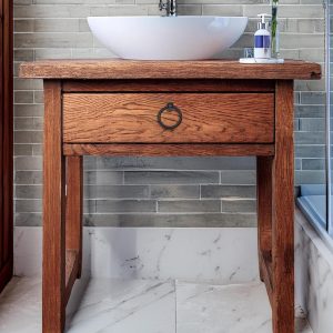Custom Handmade Rustic Wooden Bathroom Vanity | Farmhouse Style Sink Shelf | Live Edge Handcrafted Unique Wood Table | Mid Century Cabinet