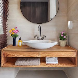 Wooden Floating Bathroom Vanity Farmhouse Style Sink Shelf with with drawer Handcrafted cabinet table Handmade Rustic countertop table decor