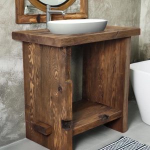 Custom Handmade Rustic Wooden Bathroom Vanity - Farmhouse Style Sink Shelf with Live Edge Reclaimed Handcrafted cabinet Wood Country Style