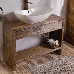 Custom Handmade Rustic Wooden Bathroom Vanity - Farmhouse Style Sink Shelf with Live Edge Reclaimed Handcrafted cabinet Wood Country Style