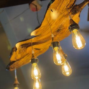 Olive Wood Rustic Light Fixture, Farmhouse Live Edge Wooden Chandelier for Dining Room, Unique Ceiling Light for Kitchen & Dining Table