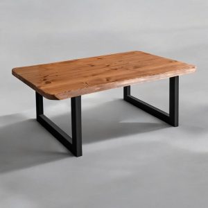 Rustic Solid Wood Coffee Table with Live Edge, Metal U Legs – Handmade Industrial Wooden Table for Living Room & Home Decor, Coffe Table.
