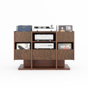 Large Walnut Record Player Stand with vinyl storage in Mid Century Modern Style, Turntable Stand, Media Console - LINDE