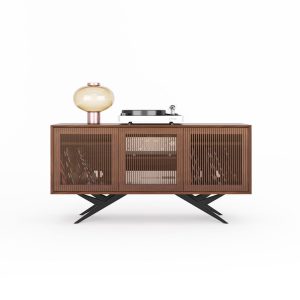 Long Walnut Record Player Stand with vinyl storage in Mid Century Modern Style, Media Console, Turntable Stand, TV stand