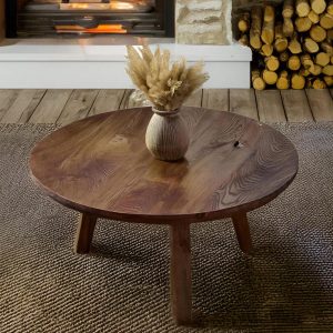 Custom Handmade Rustic Wooden round Coffee Table - Farmhouse Style natural Live Edge Reclaimed Handcrafted solid wood table home furniture