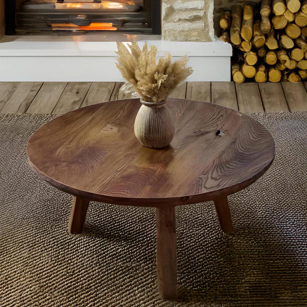 Custom Handmade Rustic Wooden round Coffee Table - Farmhouse Style natural Live Edge Reclaimed Handcrafted solid wood table home furniture