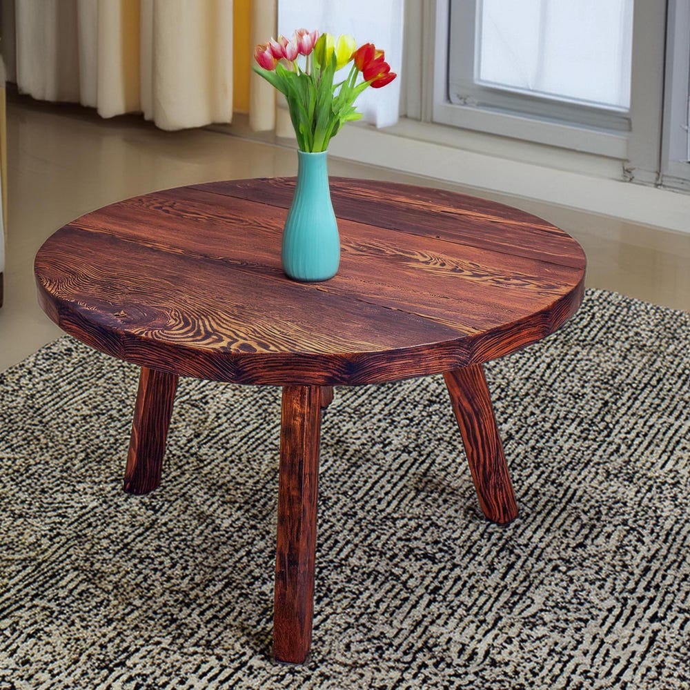 Custom Handmade Rustic Wooden round Coffee Table - Farmhouse Style natural Live Edge Reclaimed Handcrafted solid wood table home furniture