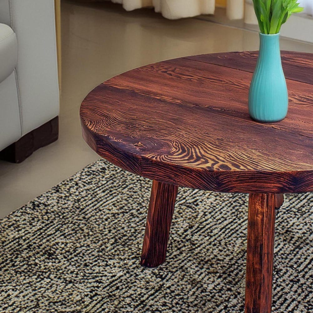 Custom Handmade Rustic Wooden round Coffee Table - Farmhouse Style natural Live Edge Reclaimed Handcrafted solid wood table home furniture - Image 3