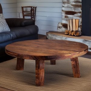 Custom Handmade Rustic Wooden round Coffee Table - Farmhouse Style natural Live Edge Reclaimed Handcrafted solid wood table home furniture