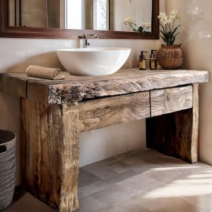 Custom Handmade Rustic Wooden Bathroom Vanity - Farmhouse Style Sink Shelf with Live Edge Reclaimed Handcrafted cabinet Wood Country Style
