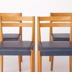 Set of 4 Vintage Thonet Chairs, 1960s-1980s – Restored Beech Wood & Dark Blue Upholstery