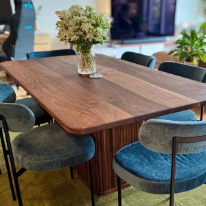 Walnut Dining Table on a Fluted Pedestal Base, Rectangle Table on Reeded Base, Walnut Pedestal Table, Solid Wood Pedestal Dining Table