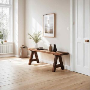 Rustic Reclaimed Wood Entryway Bench, Handcrafted Solid Chestnut Wood, Farmhouse Hallway Shoe Rack Bench/Seating,Garden Plant Bench