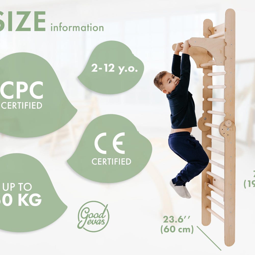 Swedish wall ladder for kids furniture, Toddler gym, Indoor play gym, Kids gym ,Toddler climbing wall, Toddler climbing gym, Sprossenwand - Image 6