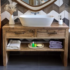 Solid Rustic Bathroom Vanity - Custom Handcrafted Farmhouse Small Live Edge Reclaimed and Barn Wood Vanities - Unique Design- Home Decor