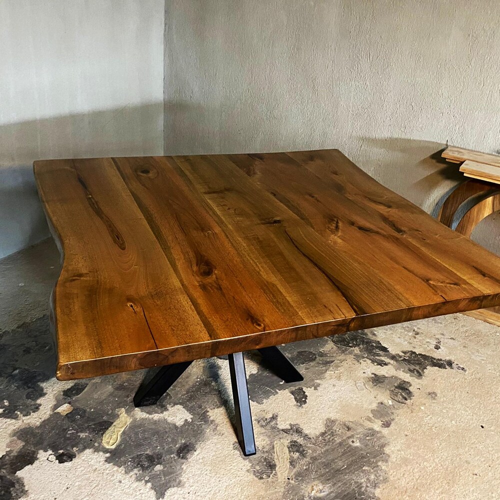 Live Edge Dining Table, Large Square Walnut Table, Moder Living Room Table - Image 7
