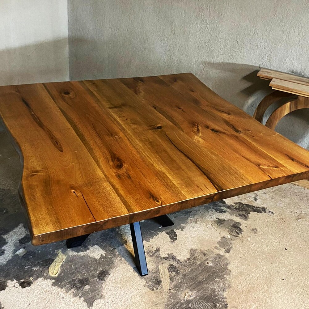 Live Edge Dining Table, Large Square Walnut Table, Moder Living Room Table - Image 9