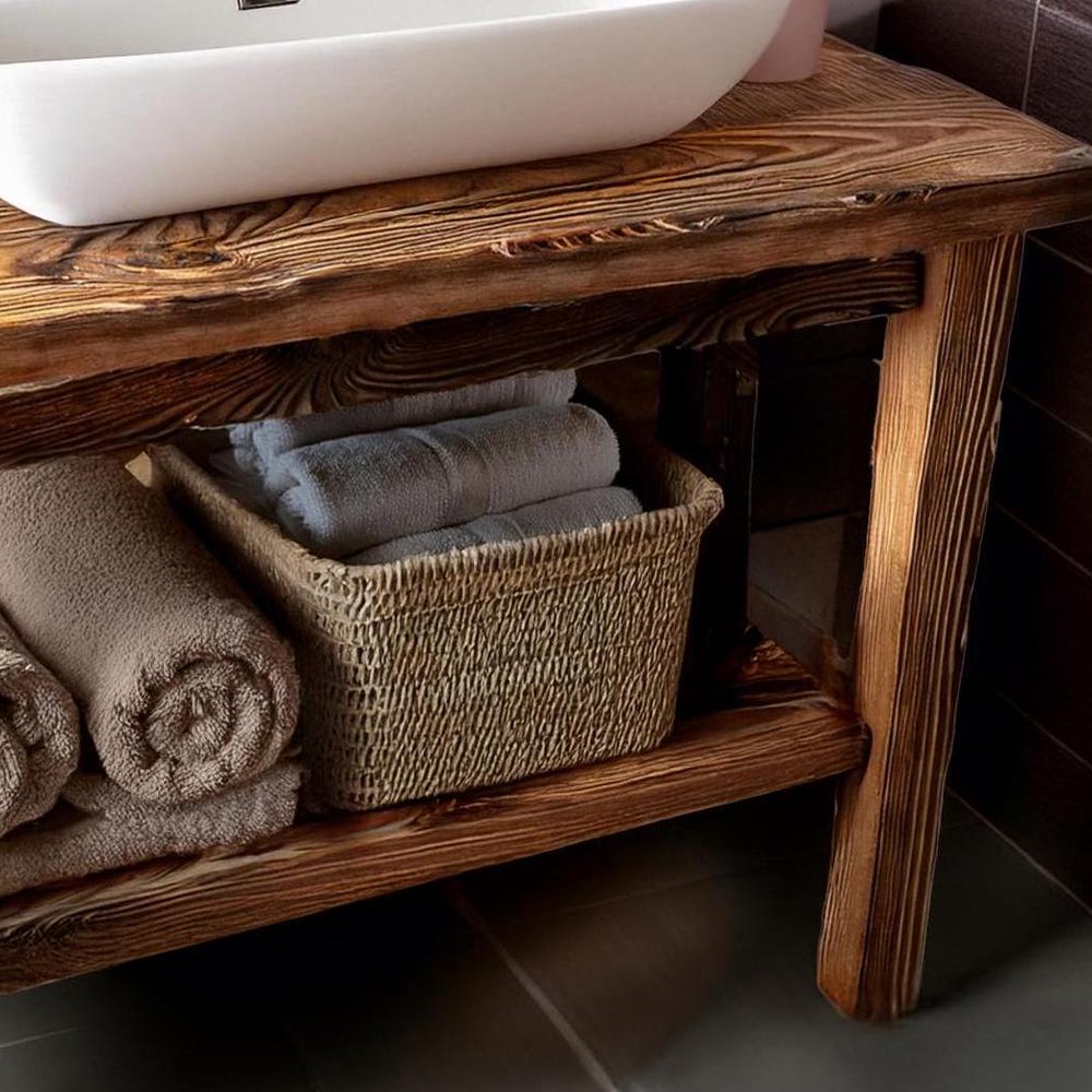 Wooden Rustic Style handmade bathroom vanity live edge solid wood cabinet sink table counter top farmhouse home decor furniture handcrafted - Image 3