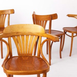 Set of 4 Vintage Radomsko ZMG Chairs, 1970s, Polish Design, Beech Wood, 2 Armchairs & 2 Side Chairs