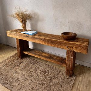 Solid Rustic Wooden Console Table – Custom Handcrafted Farmhouse Entryway Dresser – Small Live Edge Corner Bench Barn Wood Hallway Decor