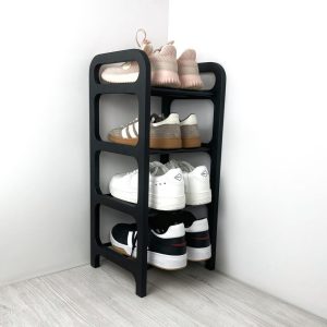 Tall Narrow Shoe Rack for Entryway | Vertical Corner Shoe Storage for Small Spaces | Black Wood Shoe Organizer | 4 Tier Shoe Stand Shelf