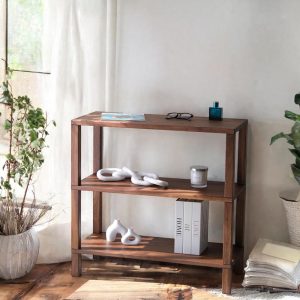 Small wood bookshelf Low display case Oak walnut wood nightstand Mid century bookcase Hand made custom furniture Minimalist wood furniture