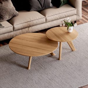Nesting Coffee Tables - Round Nesting Tables Set - Solid Oak Coffee Table - Minimalist Coffee Table - Japandi Furniture -Wood Nesting Tables
