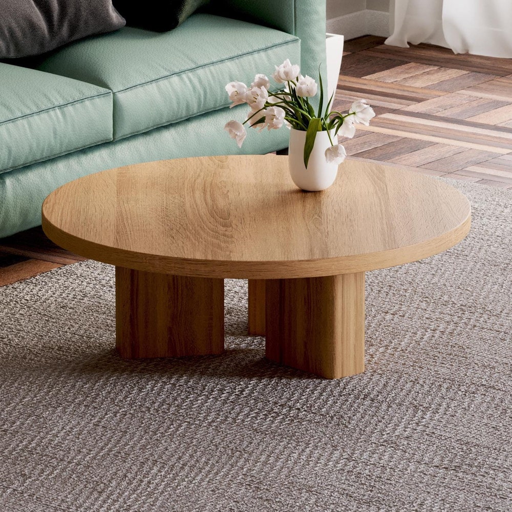 Round Wood Coffee Table - Solid Oak Coffee Table - Modern coffee table - Minimalist coffee table - Japandi coffee table - Furniture