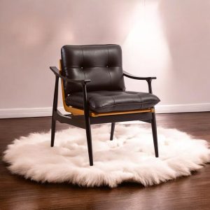 Walnut Lounge Chair with Cozy Sherpa Accent - Solid Wood Bergere for Living Room & Workspace, Customized Lounge Chair