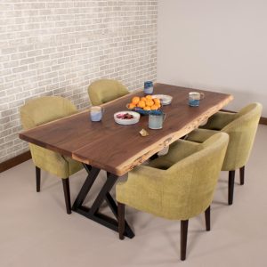 Live Edge Dining Table, Modern Live Edge Table on Steel Double Y Legs, Live Edge Walnut Dining Table, Natural Edge Dining Table