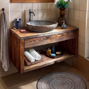 Wooden Rustic Style handmade bathroom vanity live edge solid wood cabinet sink table counter top farmhouse home decor furniture  handcrafted