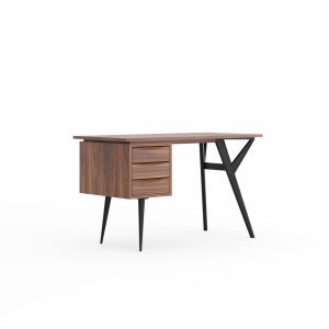 Walnut office desk with organic shape legs and three drawers, mid century modern, study desk, writing desk, computer desk, bureau