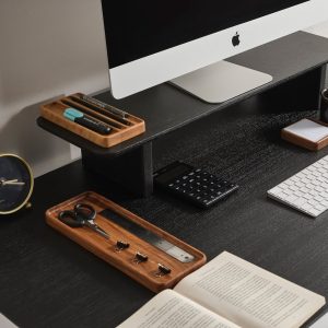 Personalized Wooden Monitor Stand in Oak or Black – Custom 38 Inch Computer Riser for Home Office Desk, Ergonomic Gift for Him or Her