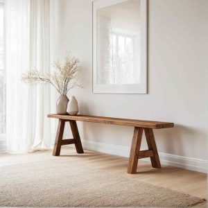 Rustic Reclaimed Wood Entryway Bench, Handcrafted Solid Chestnut Wood, Farmhouse Hallway Shoe Rack Bench/Seating,Garden Plant Bench