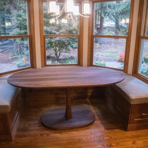 Walnut Oval Dining Table, Wood Pedestal Table for Banquette, Oval Pedestal Dining Table for Kitchen Nook, Pedestal Table Dining Nook