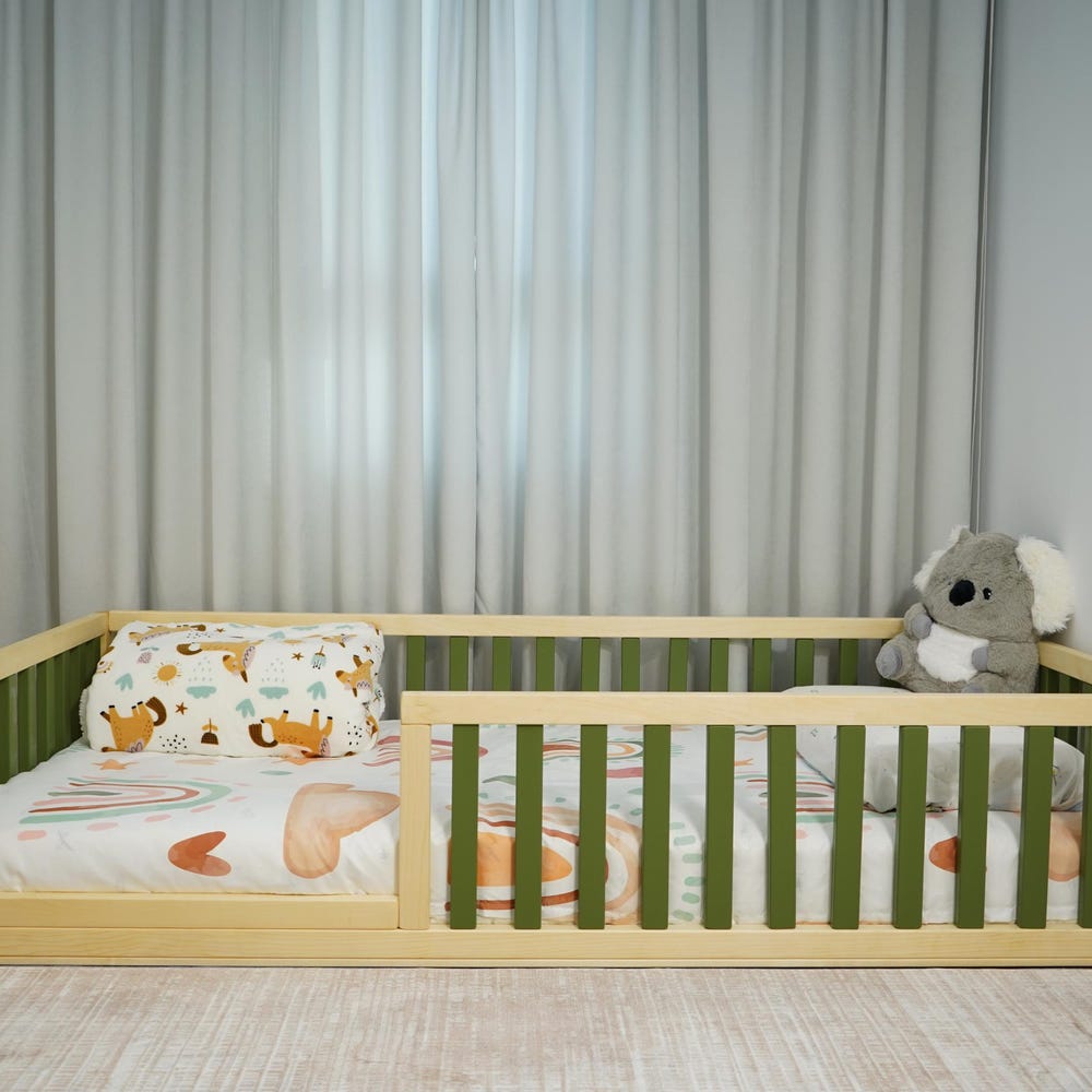 Toddler Floor Bed for US Standards-2.48 in (6.3 cm) in Gap Between Rails, With Door Option, Choose The Color Option ,Montessori Inspired Bed