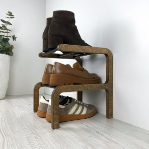 Narrow Entryway Shoe Rack | Freestanding 2 Tier Wooden Shoe Organizer | Vertical Shoe Stand for Small Spaces