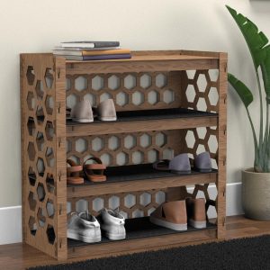 Shoe Rack, Shoe Storage, Entryway Organizer, Wooden Shelves, Storage Cabinet, Hexagonica Furniture