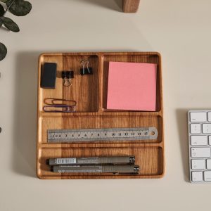 Wooden Note Tray, Cathch All Tray, Minimalist Desk Organizer for Modern Offices, Unique Handmade Gift for Workspace Storage & Decor, Gift