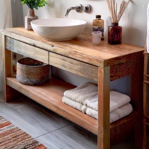 Wooden rustic bathroom vanity handmade farmhouse cabinet custom size sink vanity style vintage solid wood yellow brown dark red naturaltable